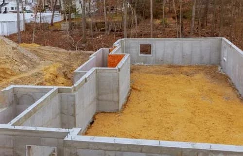 Formed and poured concrete footings and foundation walls on a New Jersey job site