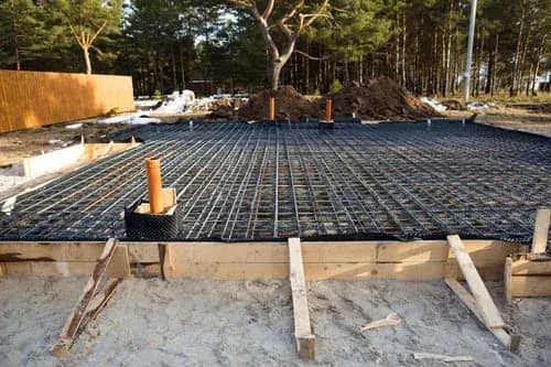 Reinforced concrete formwork and rebar prepared for a pour on a New Jersey job site